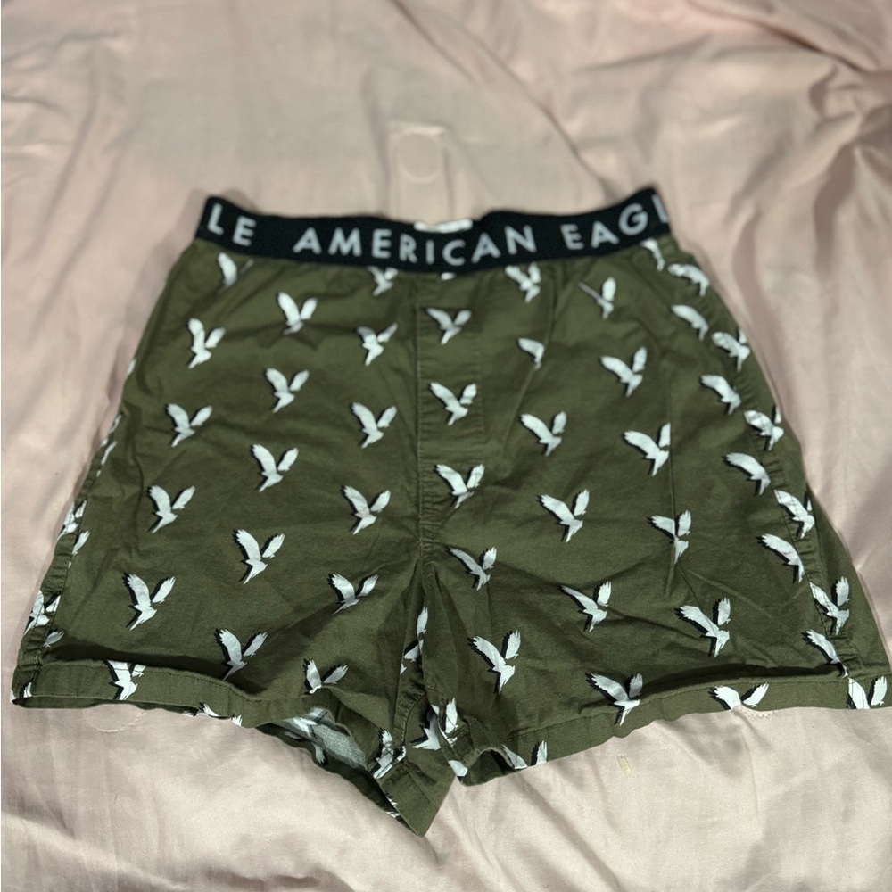 American Eagle Olive Green Shorts with Bird Print